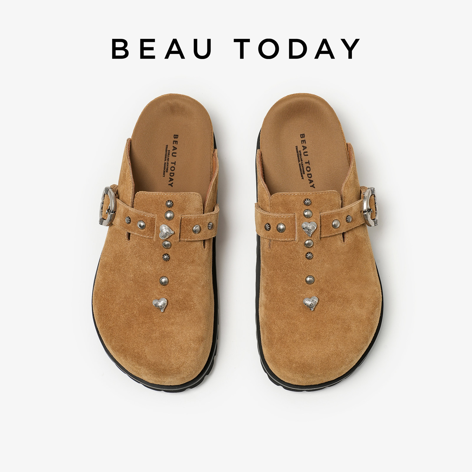 BeauToday厚底勃肯鞋2025秋季新款BT真皮包头拖鞋外穿增高穆勒鞋,淘宝优惠券,粉丝福利购,淘宝优惠卷