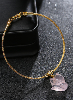 粉水晶纯银镀金狐仙送女友手饰品