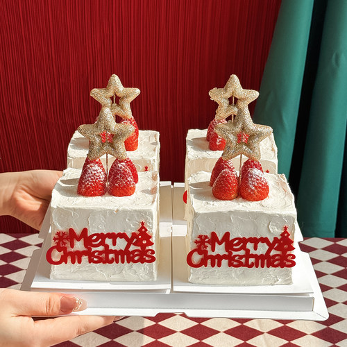 2026圣诞节快乐蛋糕装饰Merry Christmas插件立体镂空五角星摆件 - 图1