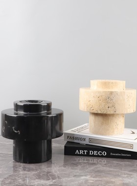 北欧创意侘寂风天然大理石洞石花器桌面摆件客厅餐厅卧室家居饰品