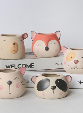 跨境多肉花盆批发陶瓷动物小花盆组合园艺创意家居摆件绿植盆栽