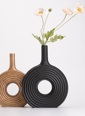 壁月花瓶现价新中式创意陶瓷花器摆件家居客厅玄关电视柜花插装饰