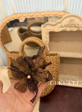 GUKUALI复古蕾丝蝴蝶结发夹