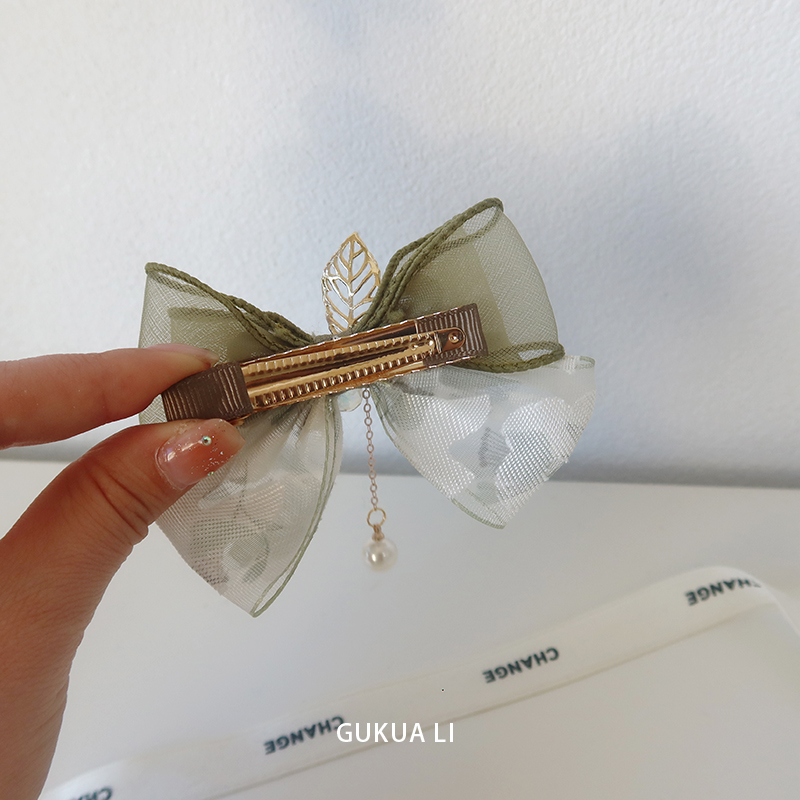 GUKUALI原创 抹茶系蝴蝶结水晶鸭嘴夹甜美少女后脑勺发夹发饰头饰 - 图2