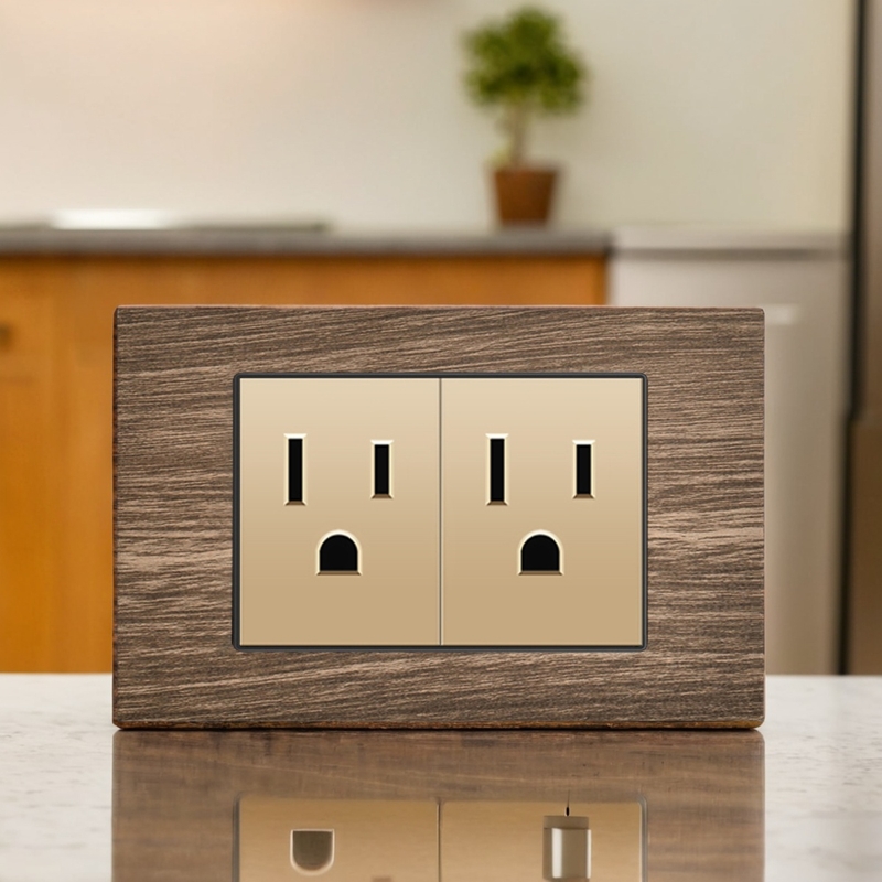 台湾110v美标15A电源六孔插座美规118型金属复古木纹USB+Type-c - 图2