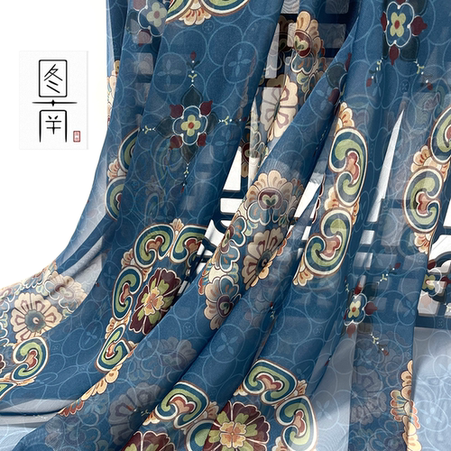 图南唐风团花印花布料汉服古风襦裙诃子裙童装面料服装设计师diy - 图0