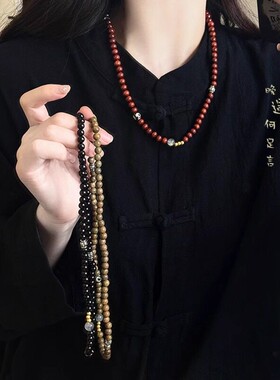 黑檀木天珠三圈手串女夏天新中式国风小众叠戴情侣手饰高颜值手链