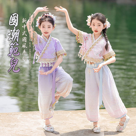 六一小学生25年新款女童民族风唐装汉服套装儿童夏季新中式表演服