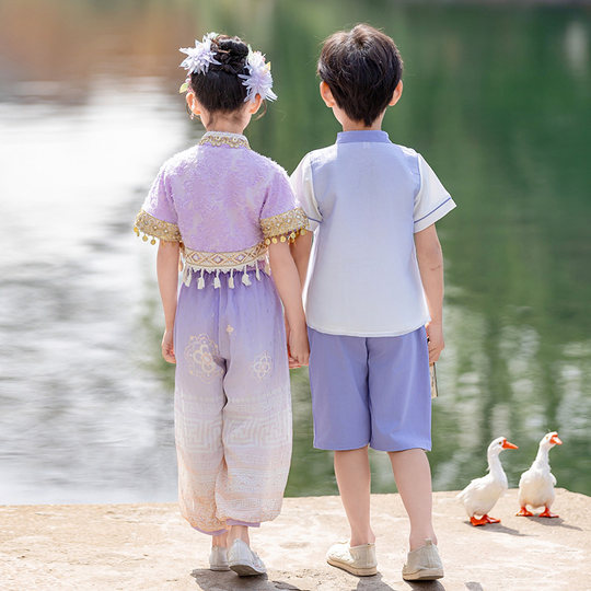 六一小学生25年新款女童民族风唐装汉服套装儿童夏季新中式表演服