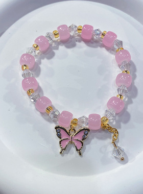 2024新款枣珠蝴蝶琉璃手链串珠糖果色儿童学生手串网红爆款