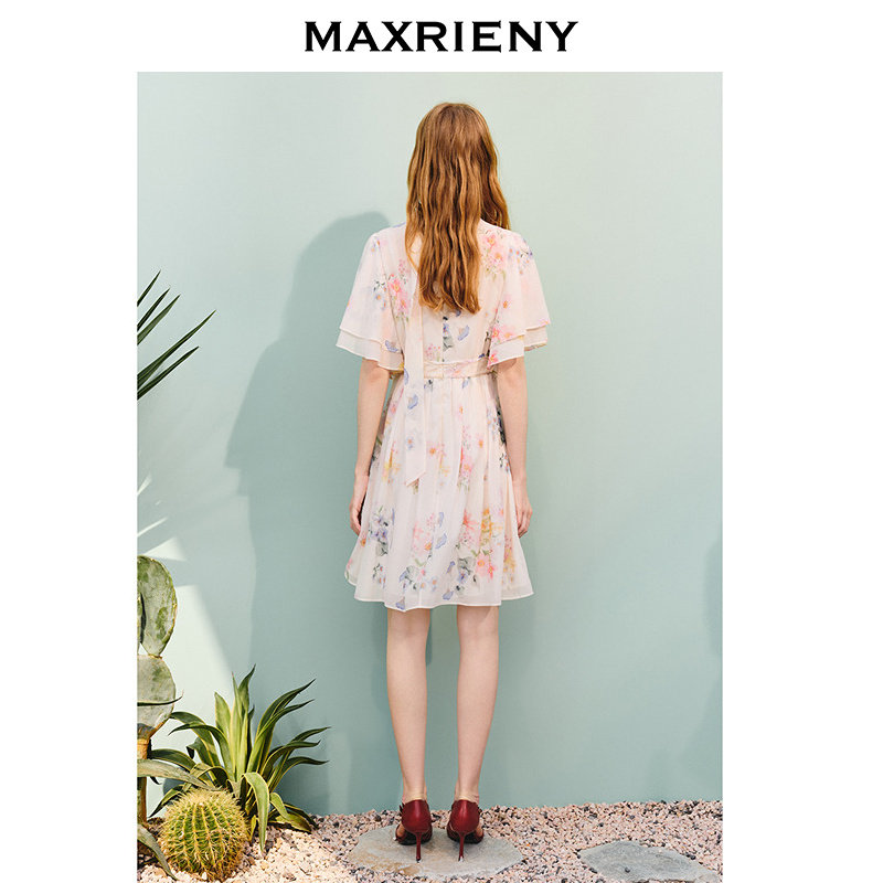 【主题纪念款】MAXRIENY仲夏花园连衣裙度假风飘带荷叶边雪纺裙,淘宝优惠券,粉丝福利购,淘宝优惠卷