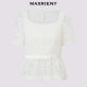 MAXRIENY Lace Whispering Drill Top ຄໍຕົວ U