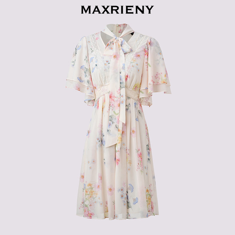 【主题纪念款】MAXRIENY仲夏花园连衣裙度假风飘带荷叶边雪纺裙,淘宝优惠券,粉丝福利购,淘宝优惠卷