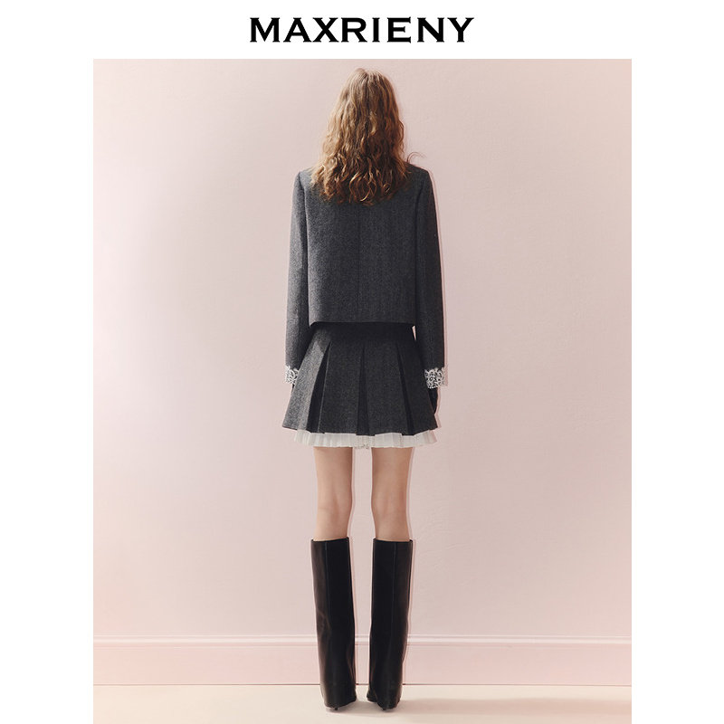 MAXRIENY格雷系穿搭羊毛外套学院风半裙两件套小香风灰色气质套装,淘宝优惠券,粉丝福利购,淘宝优惠卷