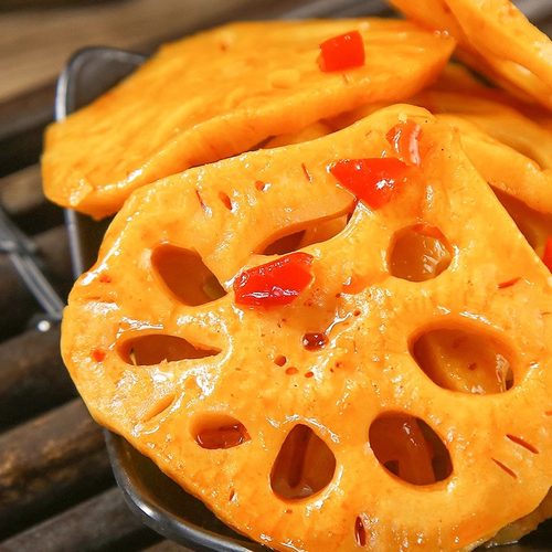 口口巧藕片500g香辣味黑鸭味大卤藕独立小包装零食小吃素食莲藕丁 - 图2