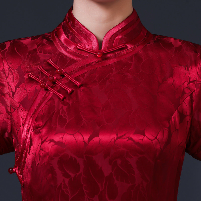 复古桑蚕丝酒红色婚礼宴会妈妈旗袍 lanyuexingchen服饰旗袍