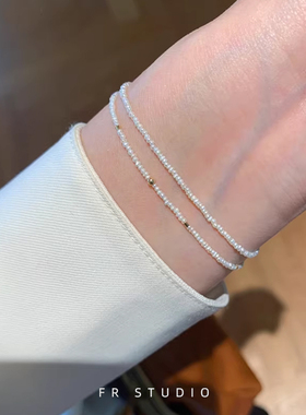 稀有极细素雅0.8-1.0mm天然珍珠温柔美国14K包金手链日常女