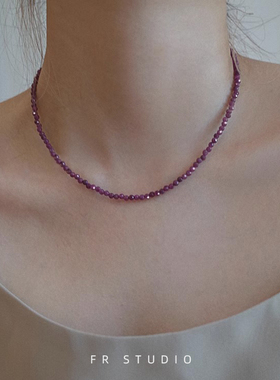 璀璨手工天然切面红宝石项链秋冬