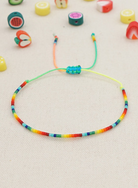 简约波西米亚风渐变串珠情侣手饰Miyuki米珠手工编织彩虹小手链女