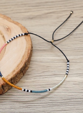 小众设计波西米亚风个性彩虹叠戴手串 民族风叠带风极细小手链女