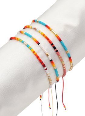 WK女玻璃波西米亚风彩虹小手链