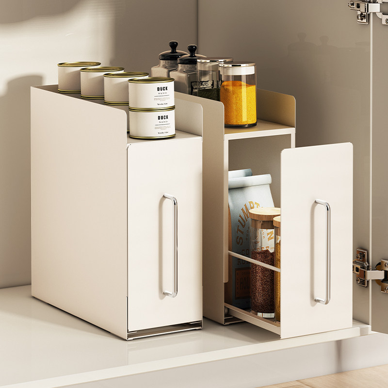 奶油风厨房转角调料品置物架台面防尘保鲜膜收纳架橱柜抽拉储物柜,淘宝优惠券,粉丝福利购,淘宝优惠卷