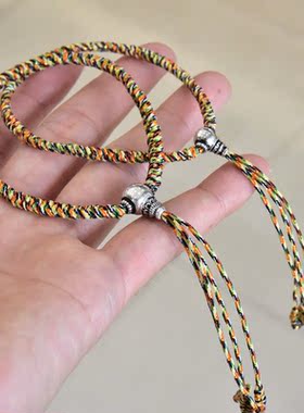 男女小众复古925纯银三通佛头活动搭扣彩线编织金刚结情侣手链绳