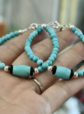 纯银十字架湖北绿松石小米珠手串