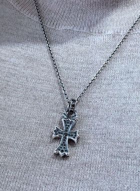 男女宫廷暗黑哥特微镶黑白小钻小众款925纯银十字架吊坠情侣挂件