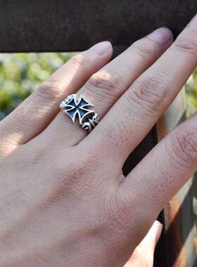 进口男女款925纯银朋克十字戒指