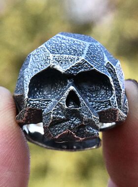 进口男士925纯银朋克骷髅头戒指