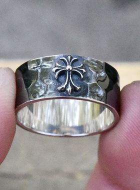 进口男士925纯银复古十字架戒指