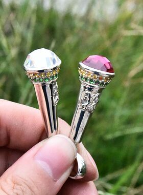 RV男女款925纯银镶水晶话筒吊坠