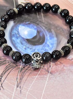 进口男女款纯银骷髅头篮虎晶手链