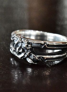 女士复古花朵纯银哥特风饰品戒指
