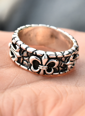 泰国男士十字架纯银朋克风戒指