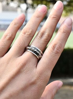 进口情侣925纯银旋转复古戒指