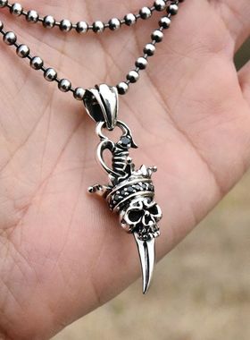 骷髅宝刀925纯银项链挂件