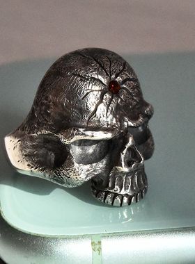 进口男士925纯银朋克骷髅头戒指