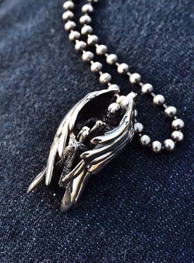 进口男女925纯银骷髅天使吊坠