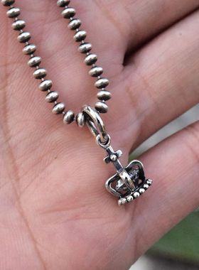 泰国进口女士复古镶钻迷你十字立体小皇冠吊坠925纯银DIY配饰挂件