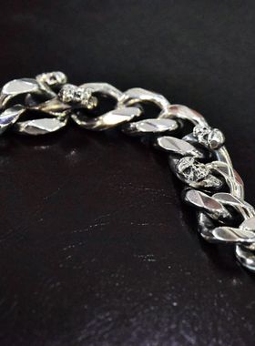 进口男士925纯银朋克扁平链手链