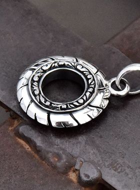 男女复古朋克小众唐草花纹双面轮盘泰银吊坠925纯银飞镖项链挂件