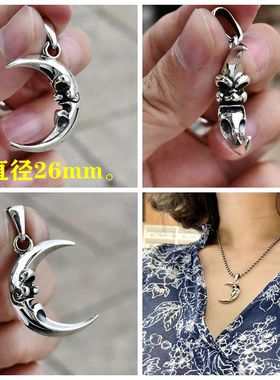 进口男女朋克嘻哈月亮骷髅头钥匙子弹小丑扑克牌925纯银吊坠挂件