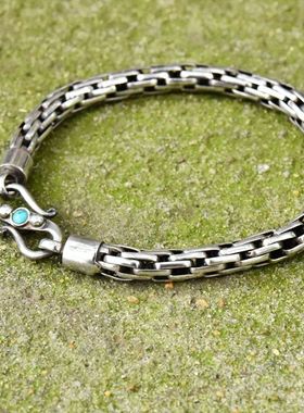 进口中性款925纯银编织复古手链