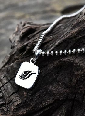 清仓泰国进口男女复古简约字母小方牌泰银吊坠925纯银锁骨坠小众