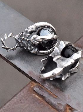 进口925纯银哥特天使与恶魔四爪守护水晶圆珠男女款挂件情侣吊坠