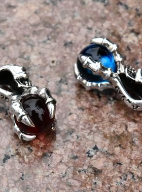 男女朋克哥特款蓝红水晶珠鬼爪骷髅头泰银吊坠925纯银守护者挂件