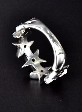 进口中性款925纯银哥特五星戒指