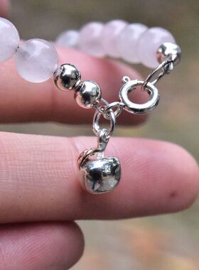 进口女士粉水晶925纯银苹果手链